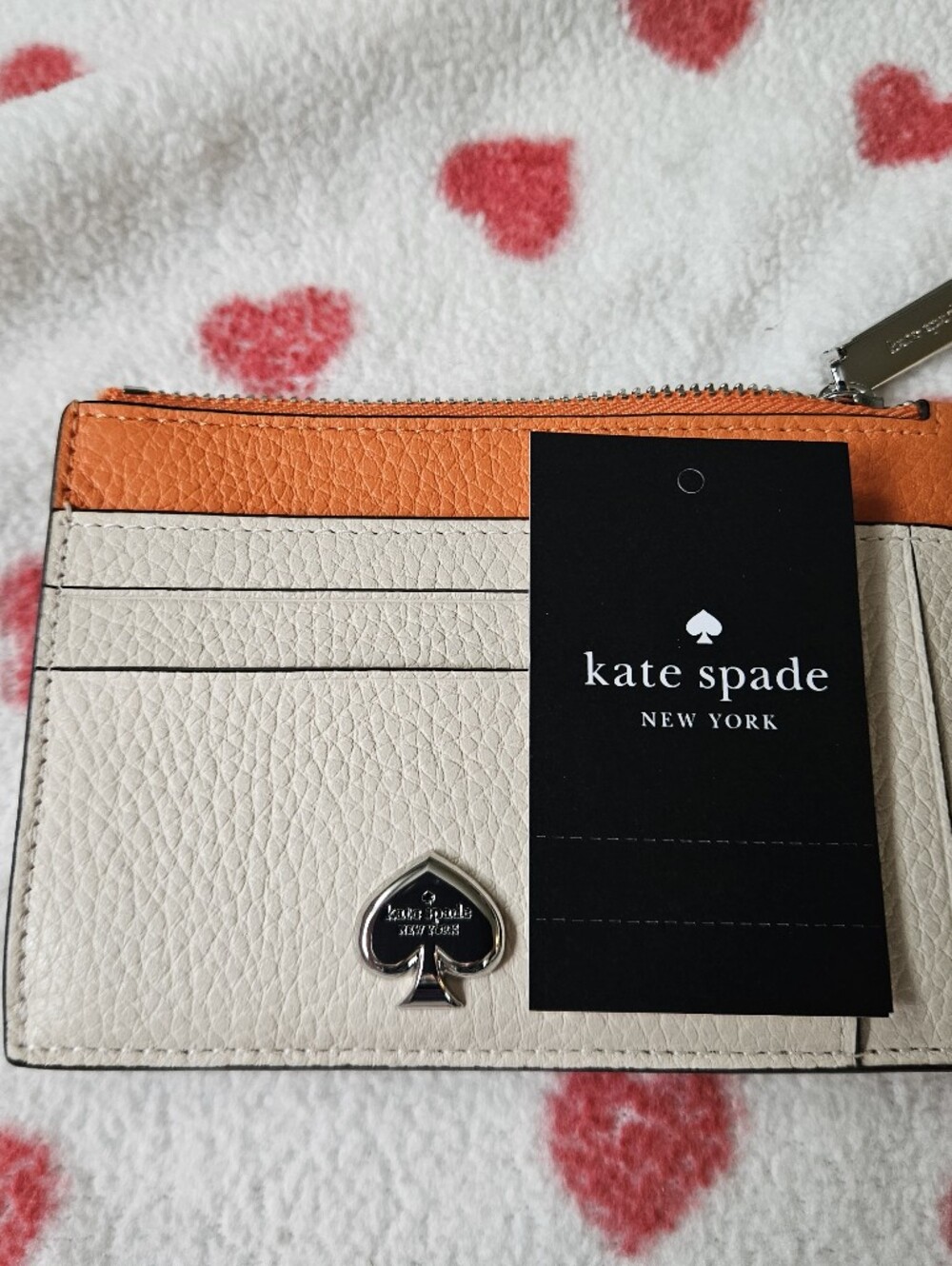 kate spade Orange and Cream Leather Card Holder with Spade Accent
